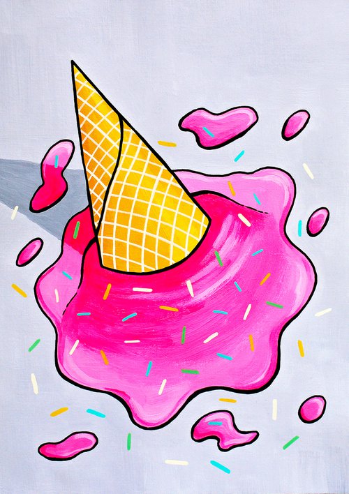 'Oops!' Dropped Ice Cream Pop Art Painting on Paper by Ian Viggars