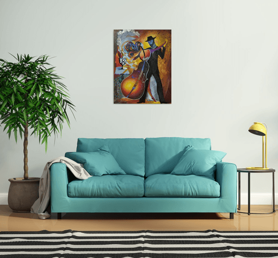 Passionate evening (70x90cm, oil painting, modern art, ready to hang, music painting)