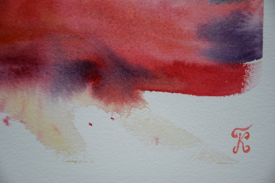 Abstract landscape painting, original watercolor painting, abstract red wall art