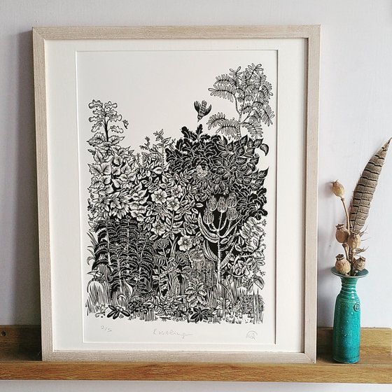 Rustling - lino print