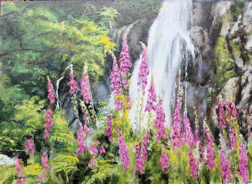 Foxgloves and Waterfall by Olivia O'Carra