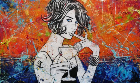 Lime Citrus 200cm x 120cm Cocktail Girl Textured Urban Pop Art