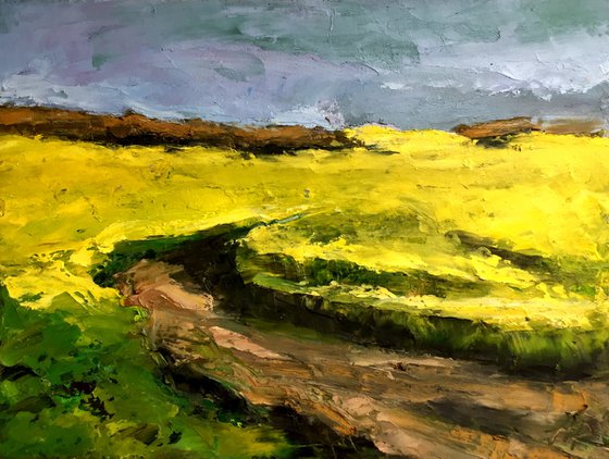 Peaceful Landscape Oil Pastel Painting