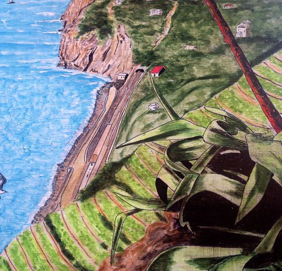Beach of Corniglia (5 Terre Liguria )- original oil on wood - 60 x 45 cm ( 24' x 18')