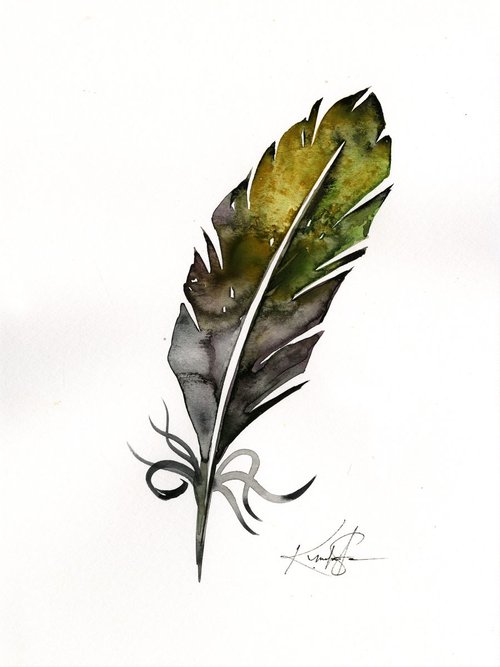 Watercolor Feather 4 - Abstract Feather Watercolor Painting by Kathy Morton Stanion