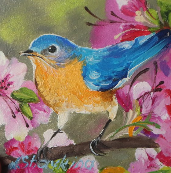 Bluebird on Blossom Branch, Happiness Bird