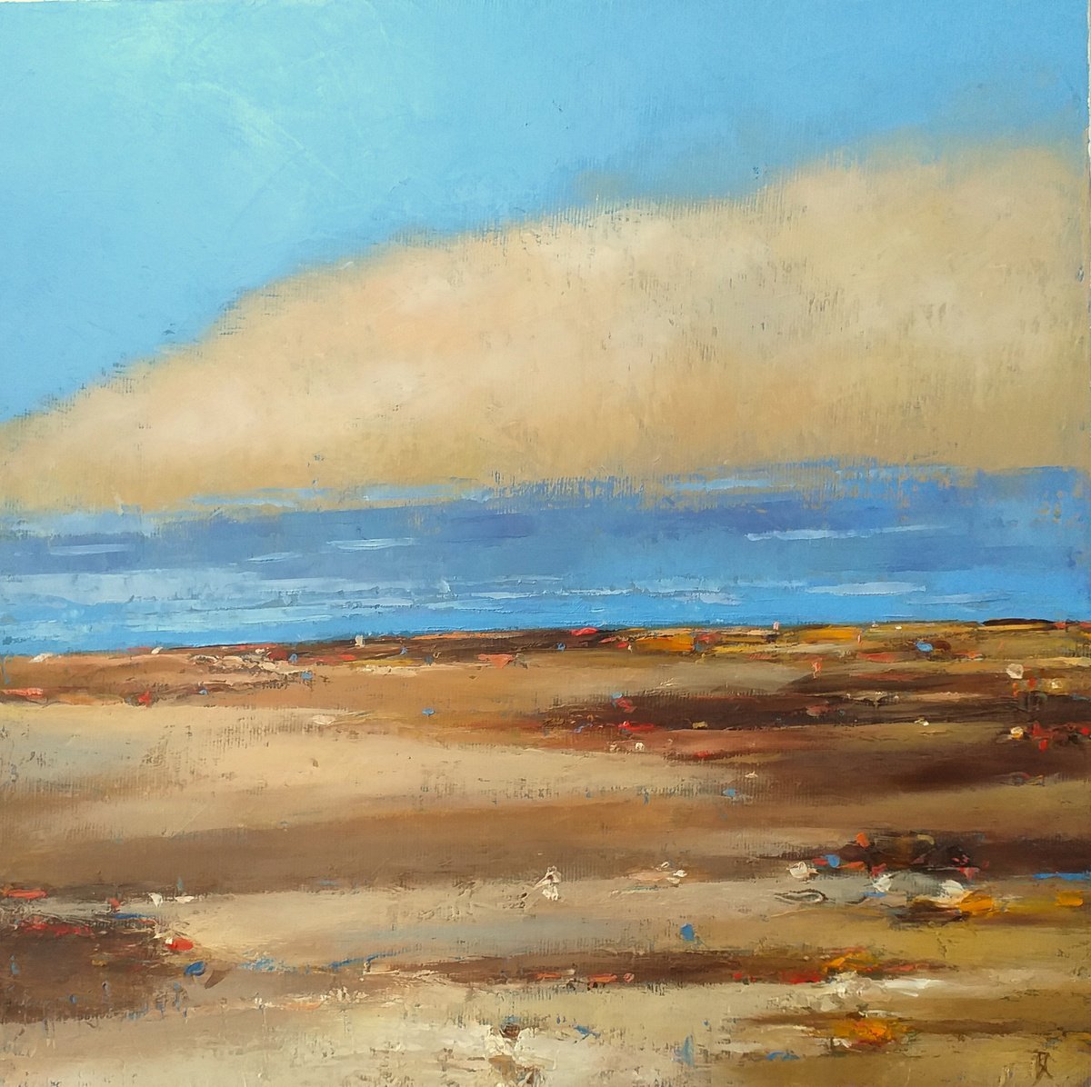 Abstract Landscape Oil Painting By Kestutis Jauniskis, 14 X 14", Landscape 51, Original Artwork