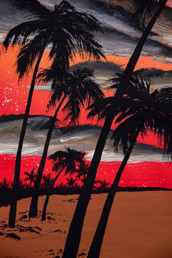 Coral sky and ocean wave