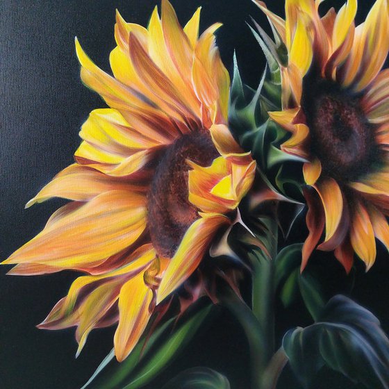 Realism sunflowers acrylic, Realism painting flowers,  flower art,  painting hyperrealism
