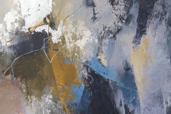 "Glory" Abstract navy blue silver acrylic art