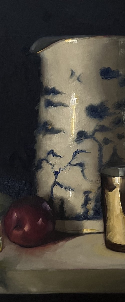 Plums and china jug. by Susie Cornwall