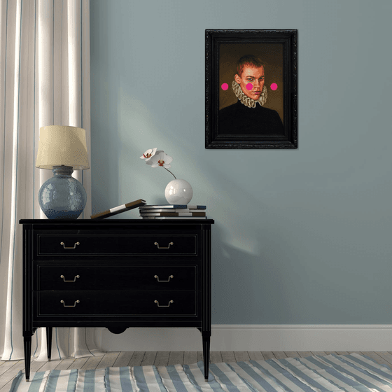 Portrait of a Young Man with Three Pink Circles