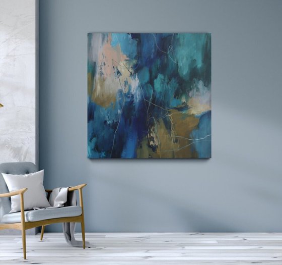 "Consonance" Navy teal brown abstract art