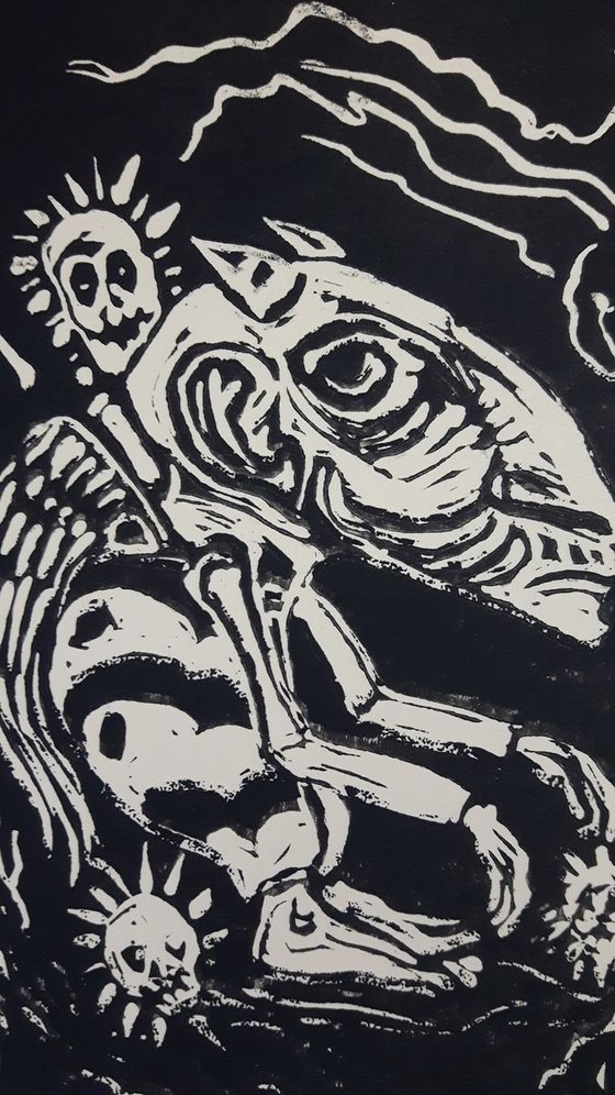 "Guland" Fallen Angel/Demon - Original Lino Print