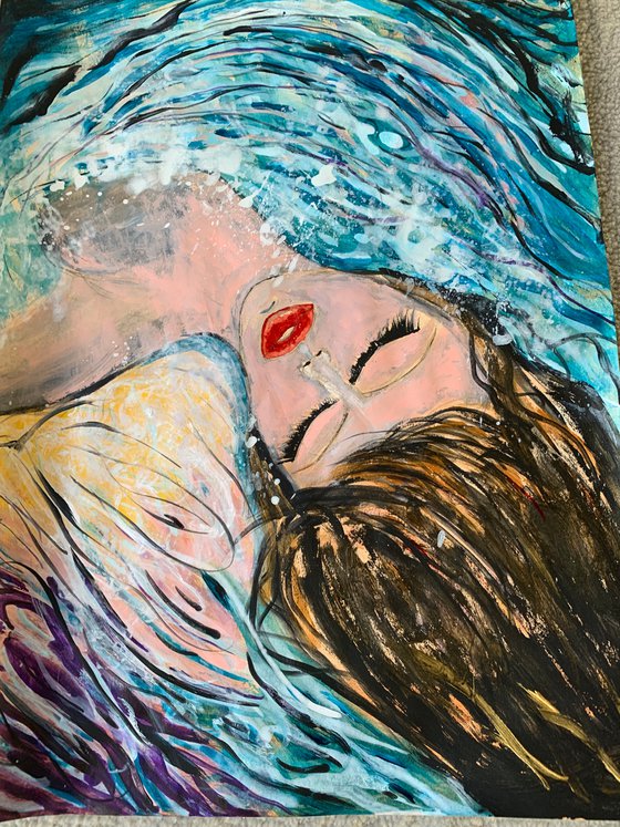 Floating on Water Acrylic Painting Realistic Water Artwork On Paper Home Decor Gift Ideas