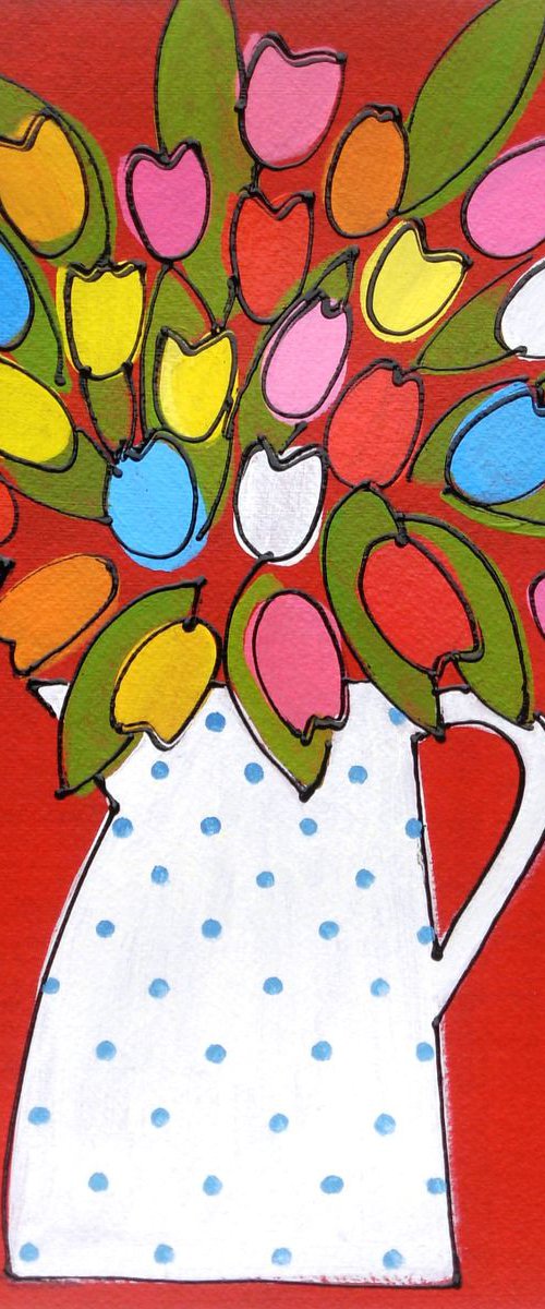 Tulips in a Polka Dot Jug II by Jan Rippingham