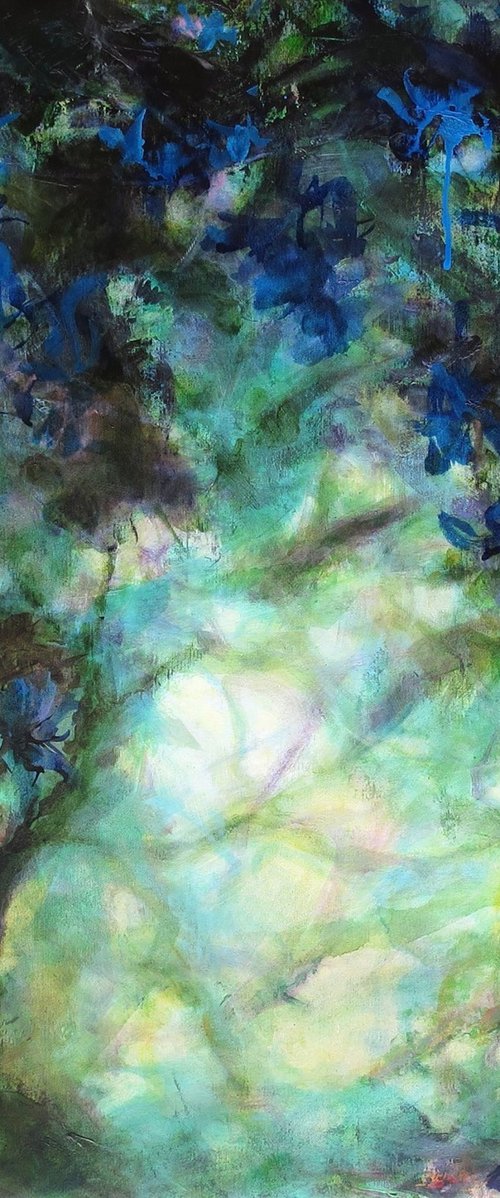 The fairies field, oneiric blue green floral in a magical forest by Fabienne Monestier
