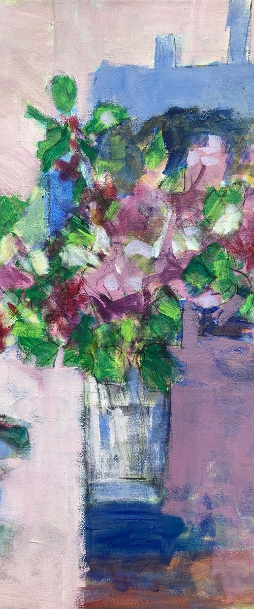 Flowers with Blue Pink by Chrissie Havers