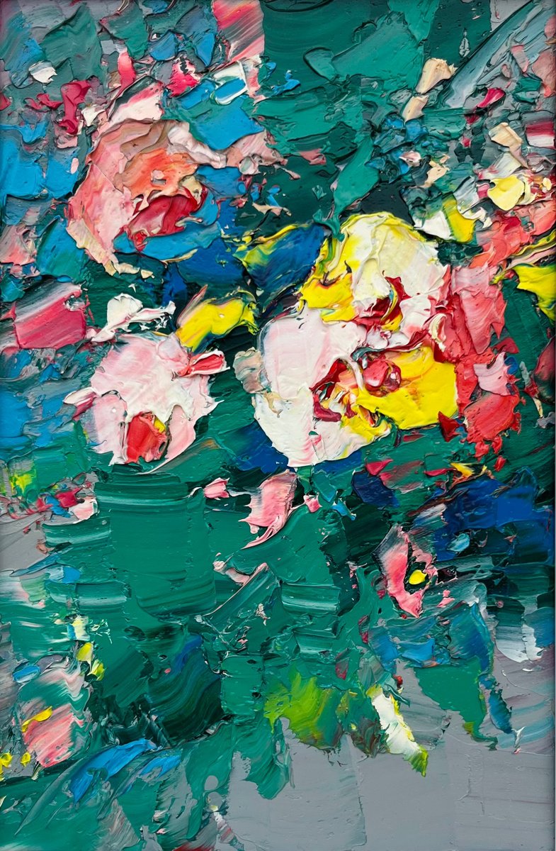 Abstract Botanical Oil Painting By Svitlana Andriichenko, 9 X 13", Strategic Combination, Original Artwork