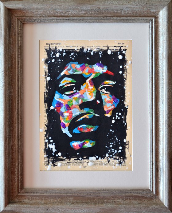 Jimi Hendrix Colours - Painting Art Collage on English Dictionary Vintage Page