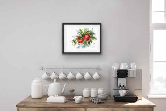 Pomegranate, 28x38 sm, watercolor, red, stilllife, gift, medium size