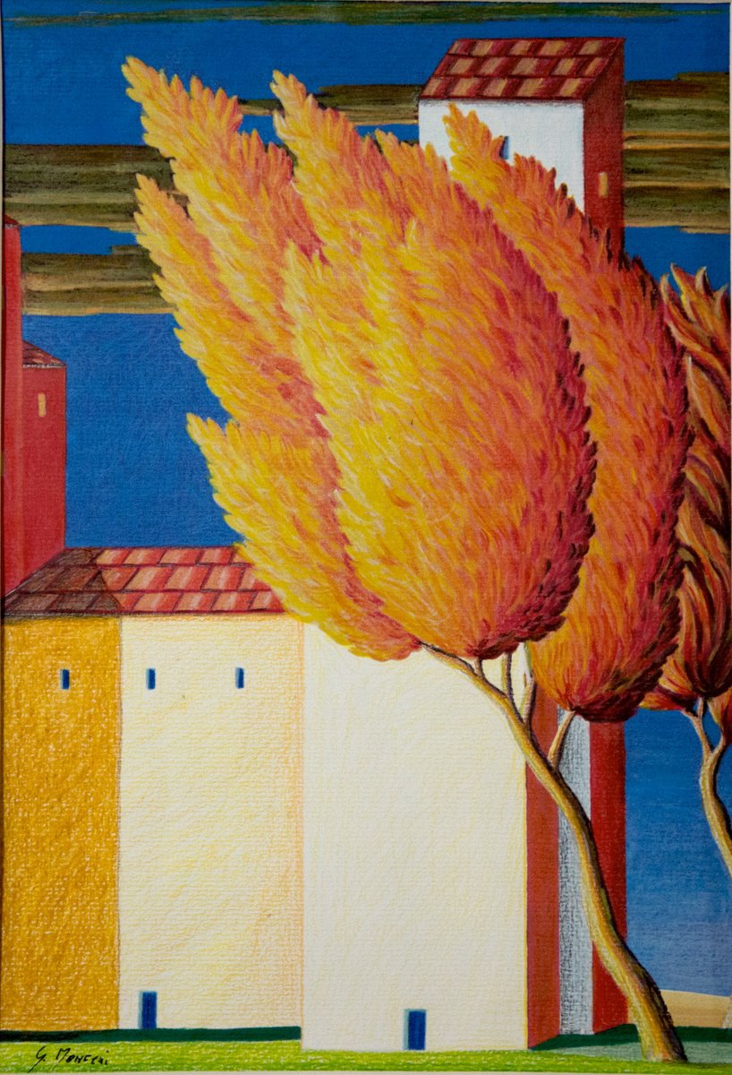 Surrealistic Landscape Painting By Giuliano Monechi, 14 X 16, Piccolo Paesaggio, Original Artwork