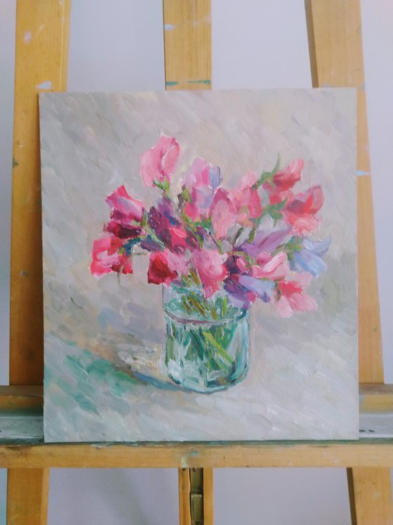 Sweet pea. Original oil painting.