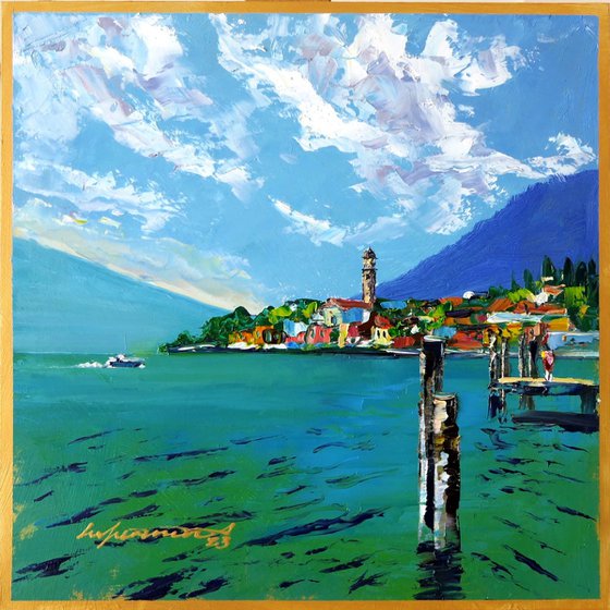 Limone on a Sunny Day. Lake Garda. Italy Landscape, Oil Painting