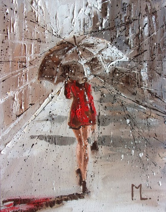 " END OF THE SUMMER "   street spring summer original painting CITY palette knife GIFT