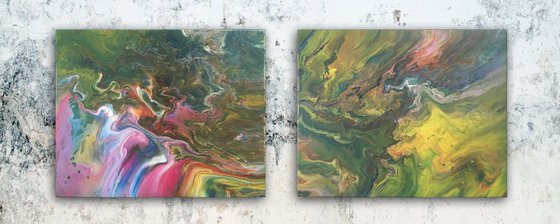 "The Road To Enlightenment" - Original PMS Abstract Diptych Fluid Acrylic Paintings On Canvas - 40" x 16"