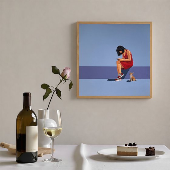 Dog Waiting While You Scroll - Painting