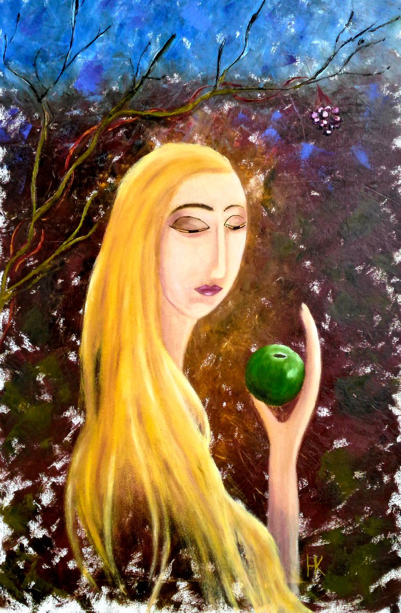 Eve and Apple Painting Portrait Original Art Woman Artwork Mother Eve Canvas Eden Oil Art... by Halyna Kirichenko