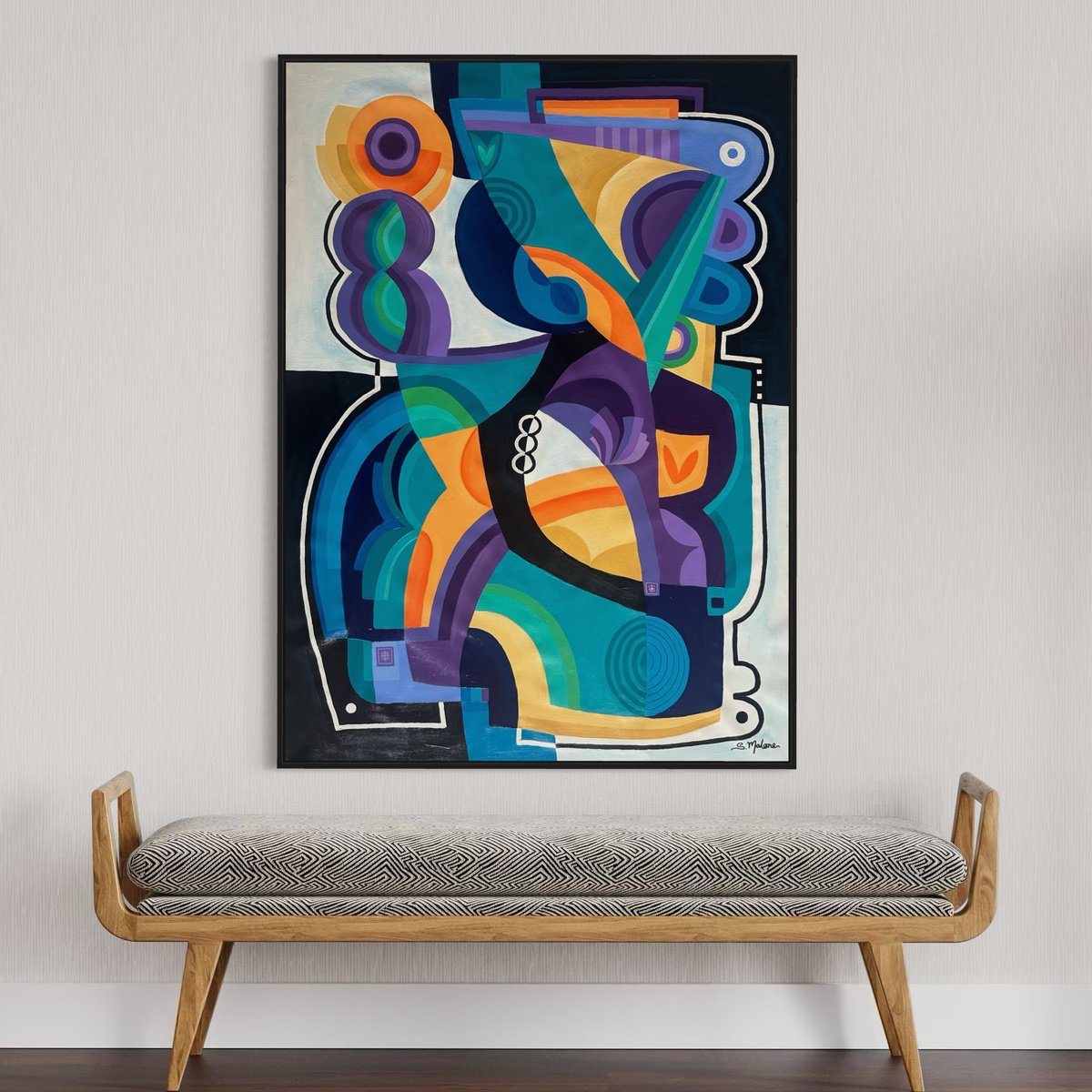 Abstract Acrylic Painting By Samantha Malone, 37 X 51", Solving The Puzzle, Original Artwork