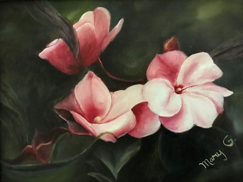 Pink Impatiens Flower Original Oil Painting, Mothers Day Gift by Mary Gullette
