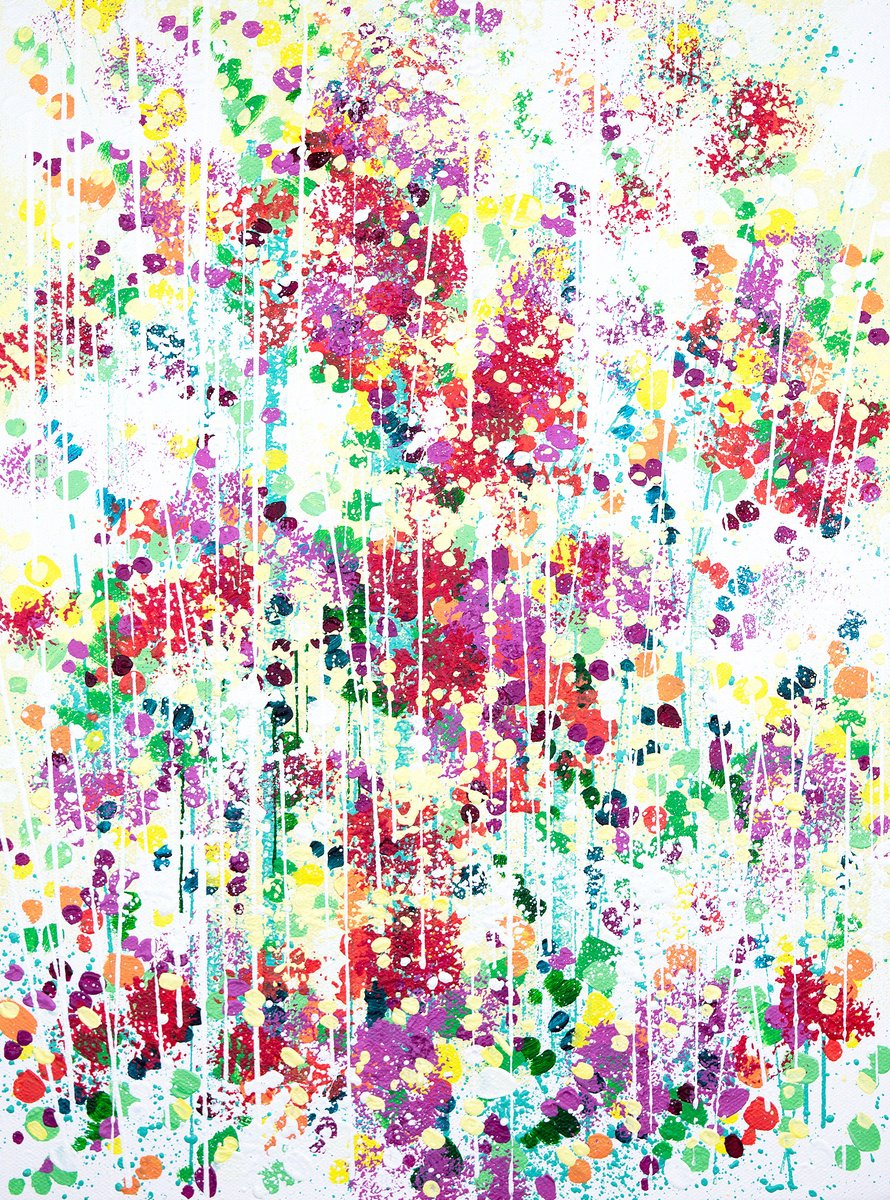 Organic Landscape Acrylic Painting By Marc Todd, 12 X 16", Wildflower Meadow, Original Artwork