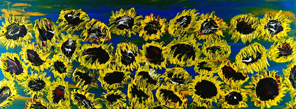 Blooming Sunflowers 3 By Daniel Urbani?k, 31 X 12, Artwork For Sale On Artfinder