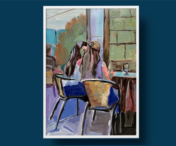 Young women in a cafe.