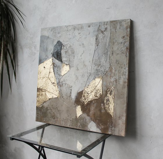 "Amplituda" Abstract beige gold grey art