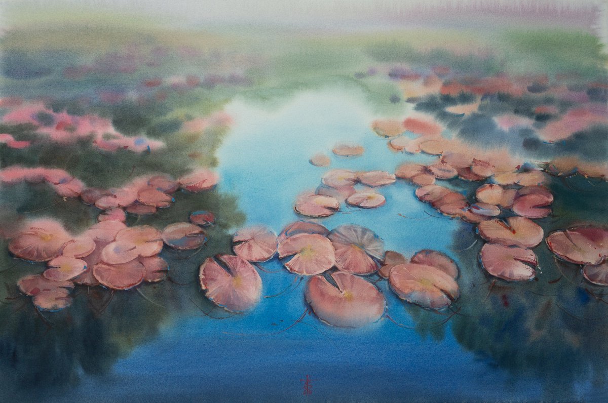 Pond with water lilies by Victoria Sevastyanova