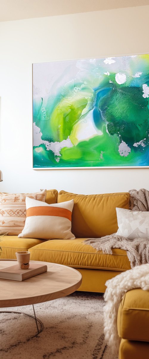 Emerald Silver Abstract Art by Mily Art
