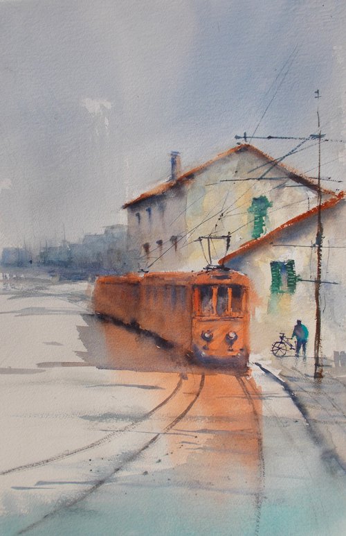orange tram by Giorgio Gosti