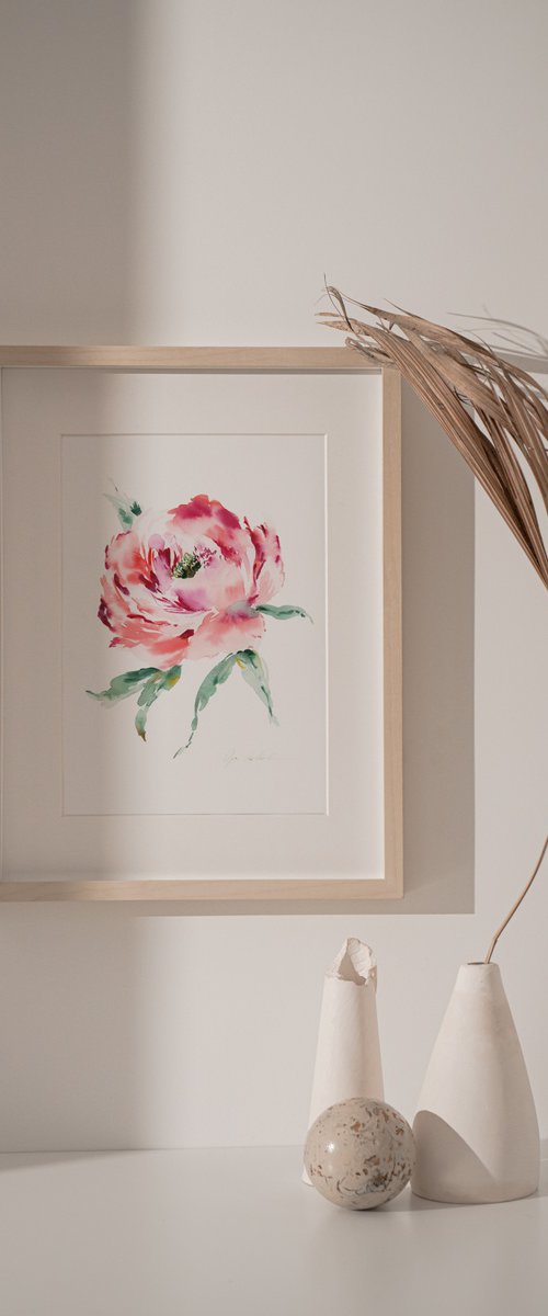 Watercolor Red peony by Olga Koelsch