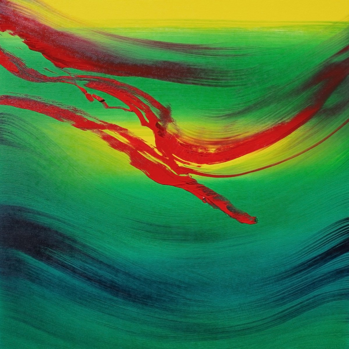 Touch of red, 60x60 cm, Deep edge, Original abstract painting, oil on canvas by Davide De Palma