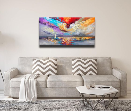 Sunset Reflections Seascape Abstract Oil Original Contemporary  Painting