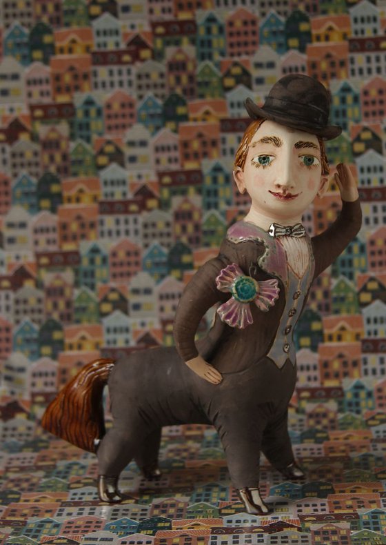 Trendy Centaur with bowler hat. Sculpture by Elya Yalonetski, 2018