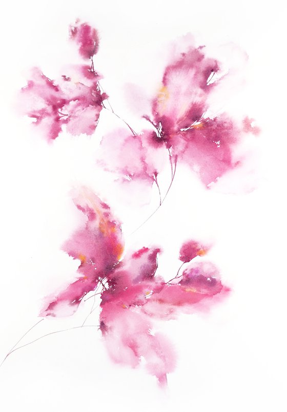 Soft pink flowers, watercolor painting "Sweet minutes"