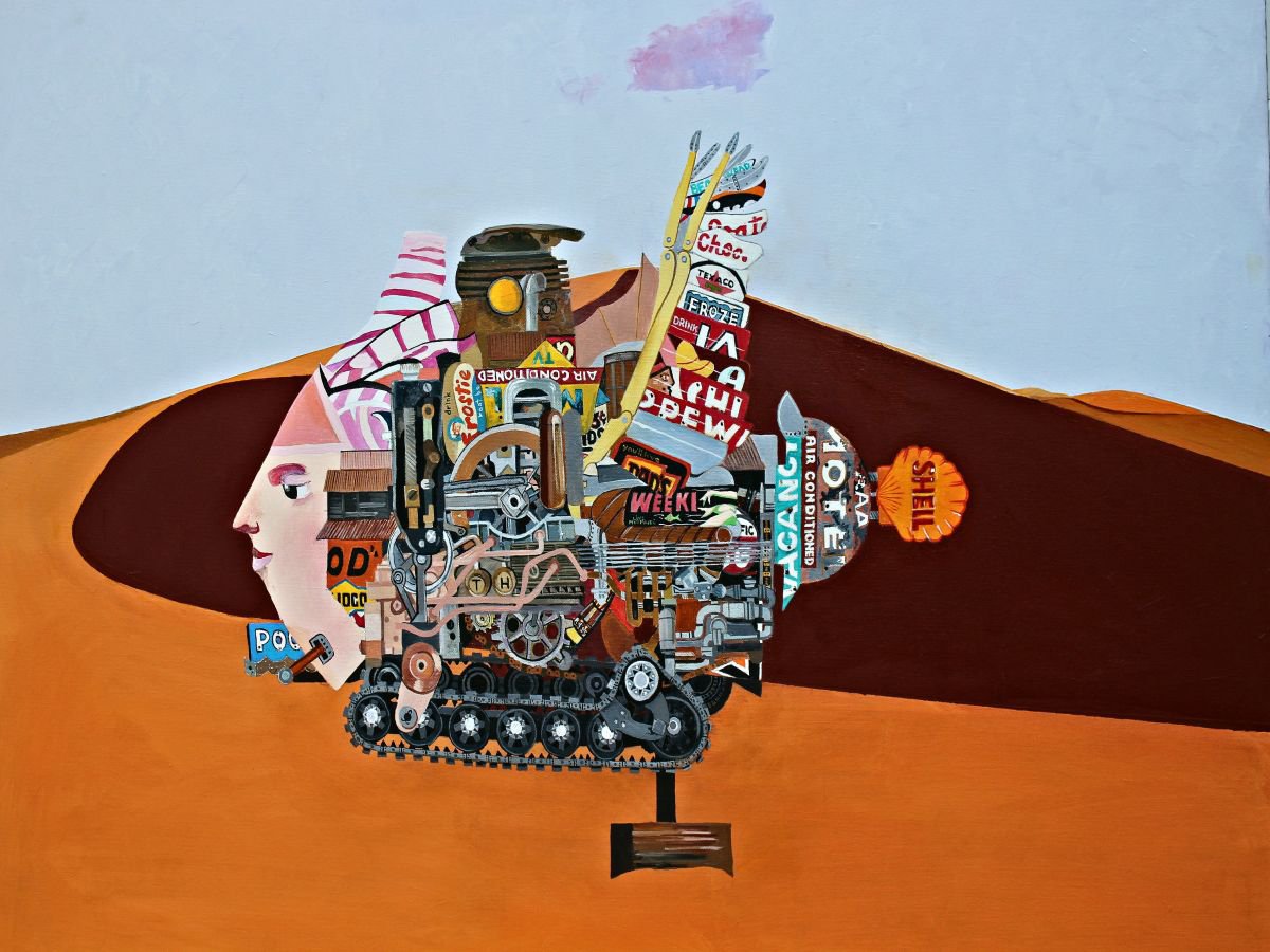 Surrealistic Landscape Oil Painting By Ken Vrana, 40 X 30", What A Curious Little Cloud, Original Artwork