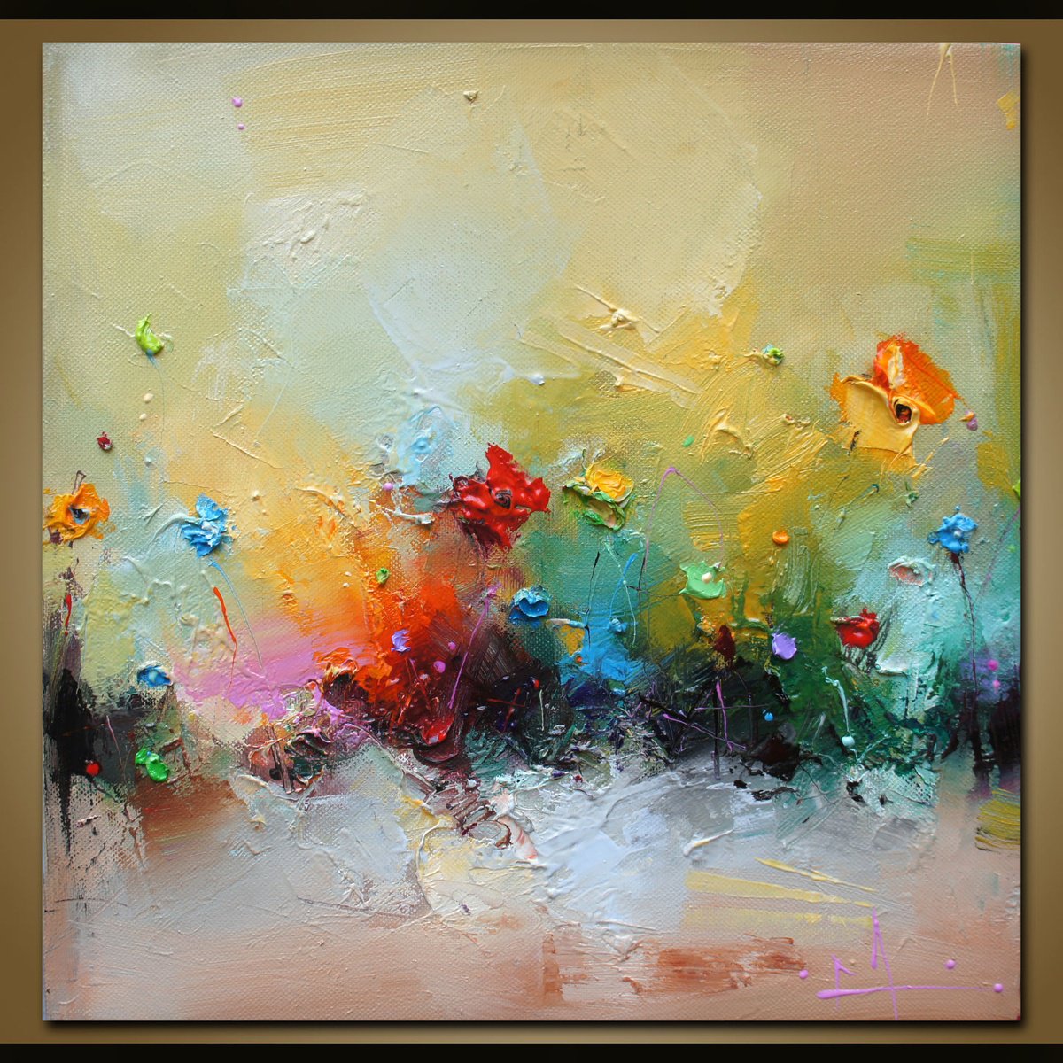 Expressive Botanical Oil Painting By Stanislav Lazarov, 12 X 12", Bloosom Fields, Original Artwork