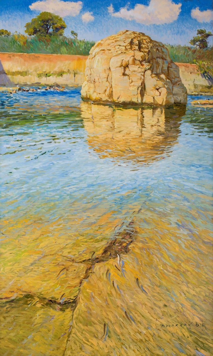 Impressionistic Landscape Oil Painting By Bhargavkumar Kulkarni, 36 X 60, Golden Reflection, Original Artwork