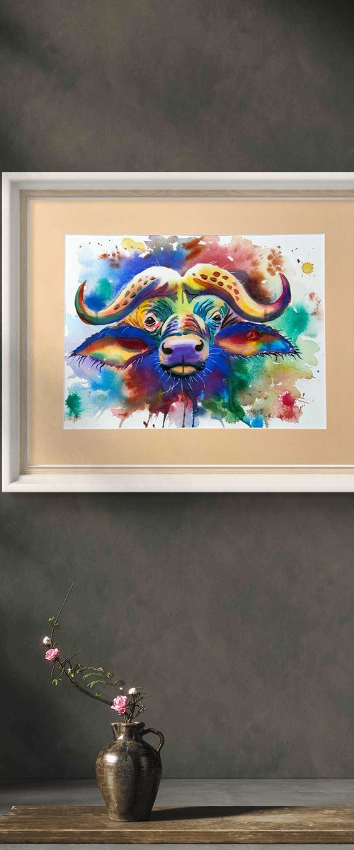 African Buffalo Watercolor by Ion Sheremet